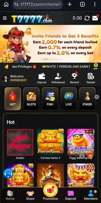 T7777 APK Game login interface